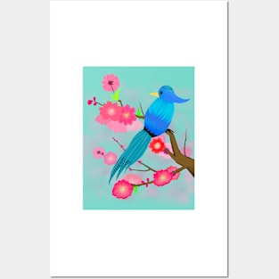 Peach Blossoms Paradise in Blue Background Posters and Art